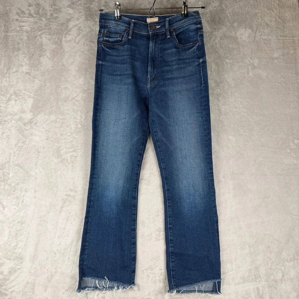 Mother Denim High Rise Straight Leg‎ Jeans Blue Raw Chewed Hem Size 26